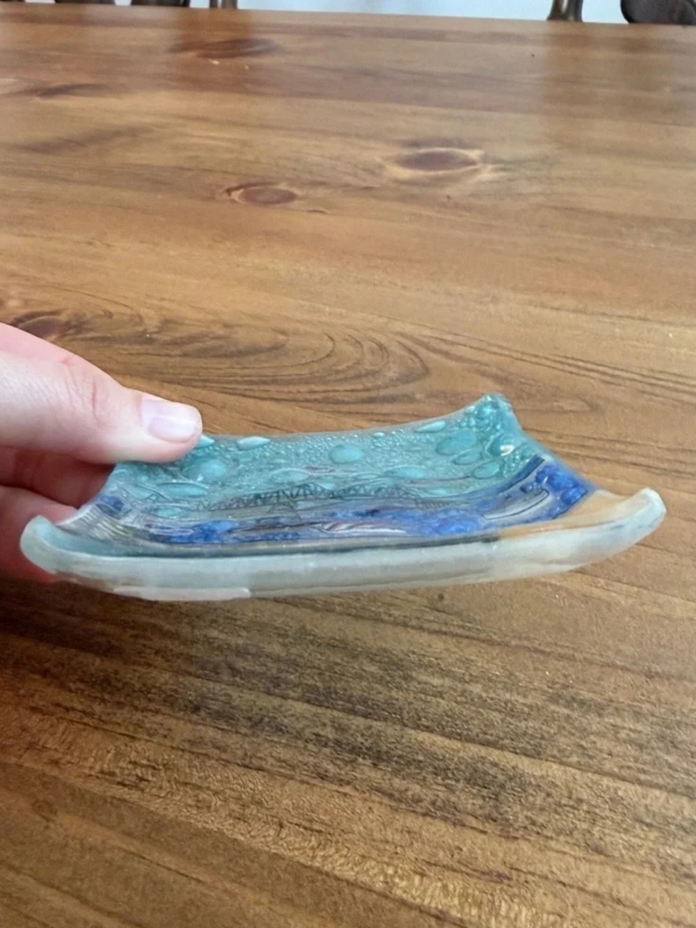 Handmade Teal and Blue Fused Glass Decorative Tray